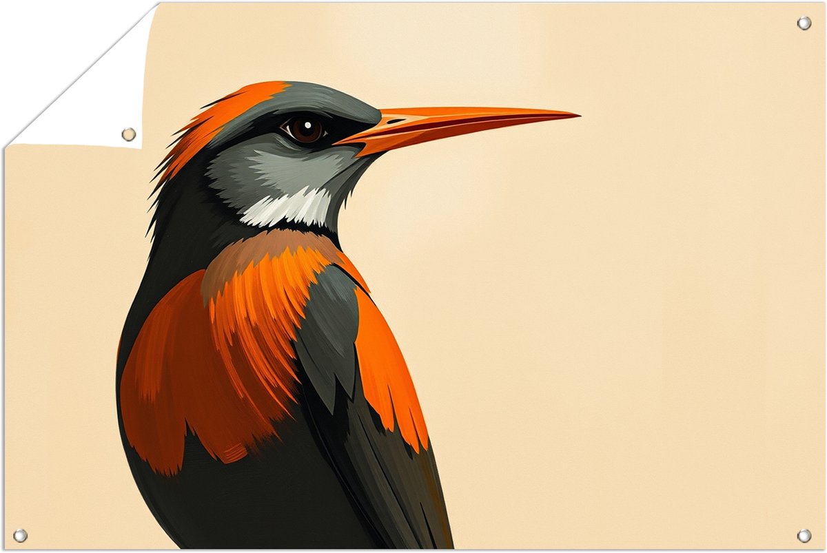 Vogel met oranje borst – wanddecoratie tuin – Tuinposter – 120x80 cm