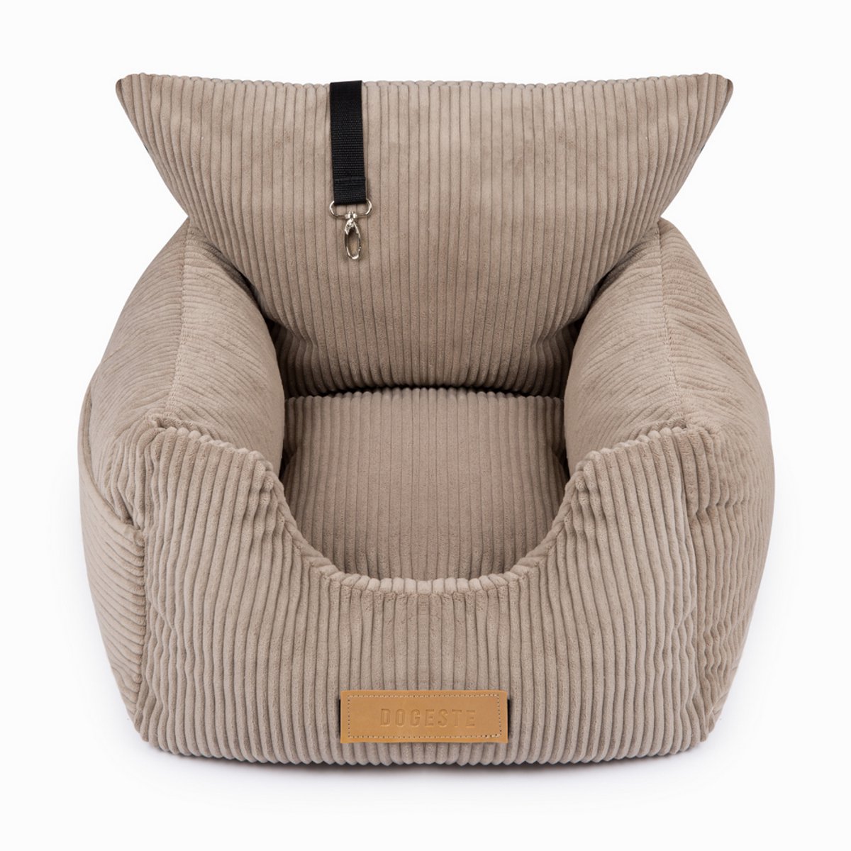 Dogeste 2-in-1 hondenautostoel en hondenmand voor kleine honden, autotransporter auto, corduroy bekleding, afneembare hoes, kleur beige