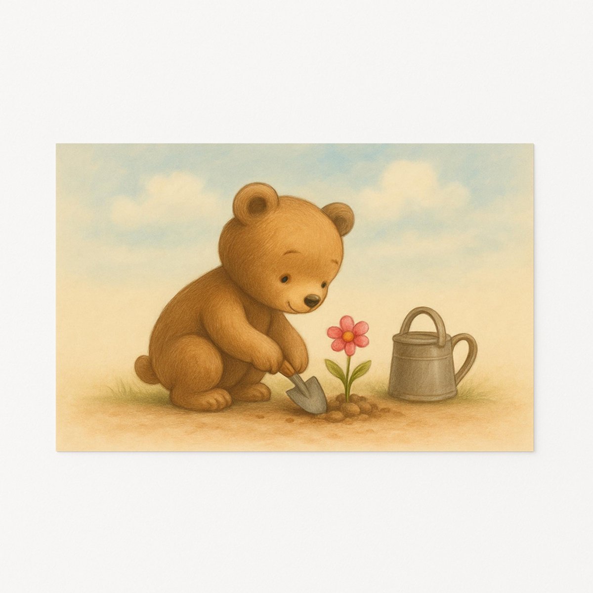 Beer met gieter – wanddecoratie kinderkamer – Poster – 60x40 cm