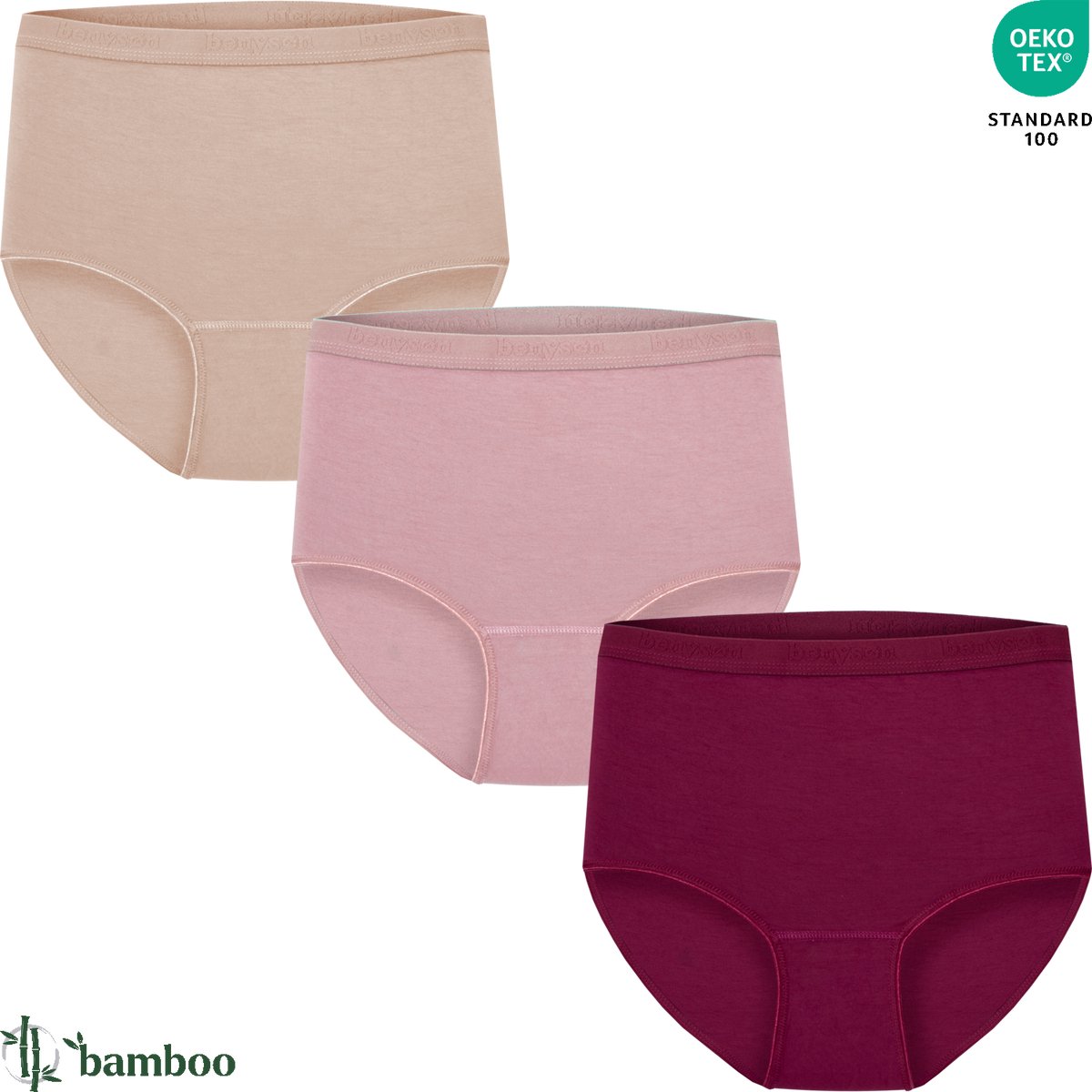 3-pack Dames Bamboe Slips Hoge Taille - Elastieken Band - Superzacht - Jeukvrij 7202-Mix maat M