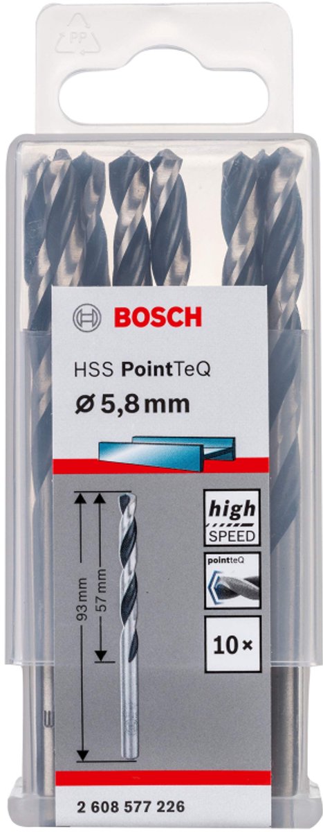 Bosch 10x HSS PointTeQ DIN 338 5.8 x 57 x 93 mm - 2608577226