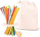 Woet® Houten Stokjesspel - Mikado Spel - Concentratie & Behendigheidsspel met Dobbelsteen - Speel Alleen of Samen - Educatief Spel met Opbergzak - Vanaf 3 Jaar