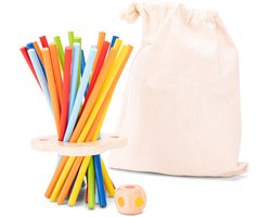 Woet® Houten Stokjesspel - Mikado Spel - Concentratie & Behendigheidsspel met Dobbelsteen - Speel Alleen of Samen - Educatief Spel met Opbergzak - Vanaf 3 Jaar