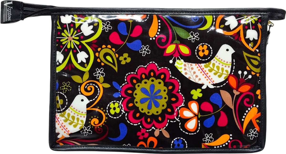 Vagabond - Toilettas - Holdall - "Love Bird" - Afwasbaar - Gelamineerd Katoen - Afmeting 24 x 7 x 15 cm.