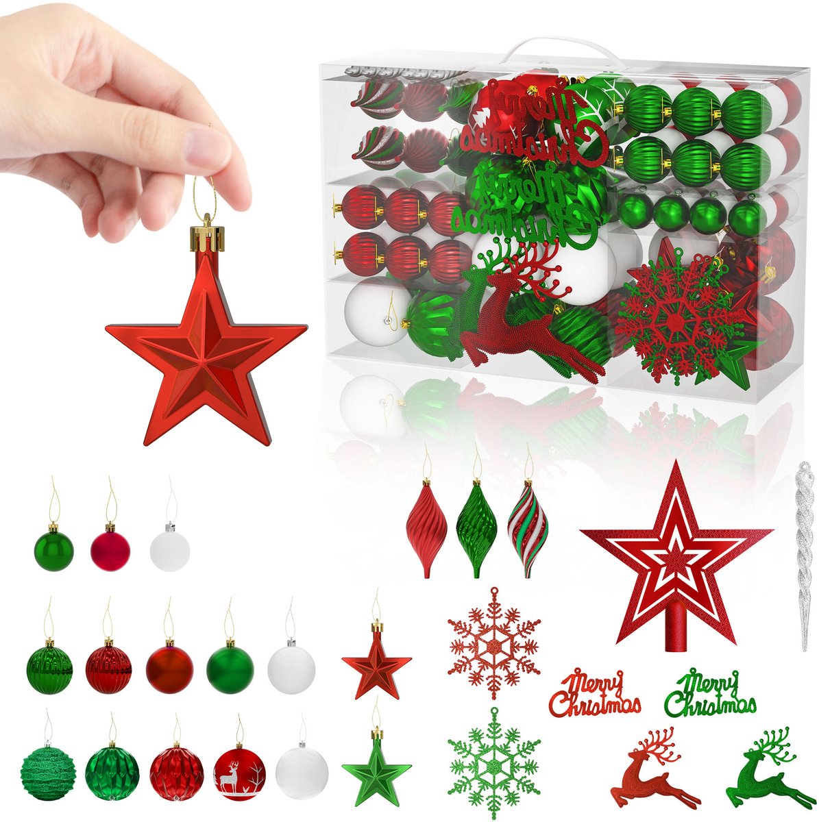 Aufun Kerstballen – Kunststof 108 stuks – Gemengd – Hangende Kerstboomversiering