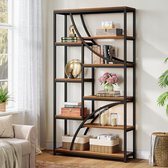 Tribesigns Boekenkast - boekenkast met 9 Planken - geometrische boekenkast met open compartimenten - Spaanplaat - Bruin/Zwart - 60 x 60 x 200 cm
