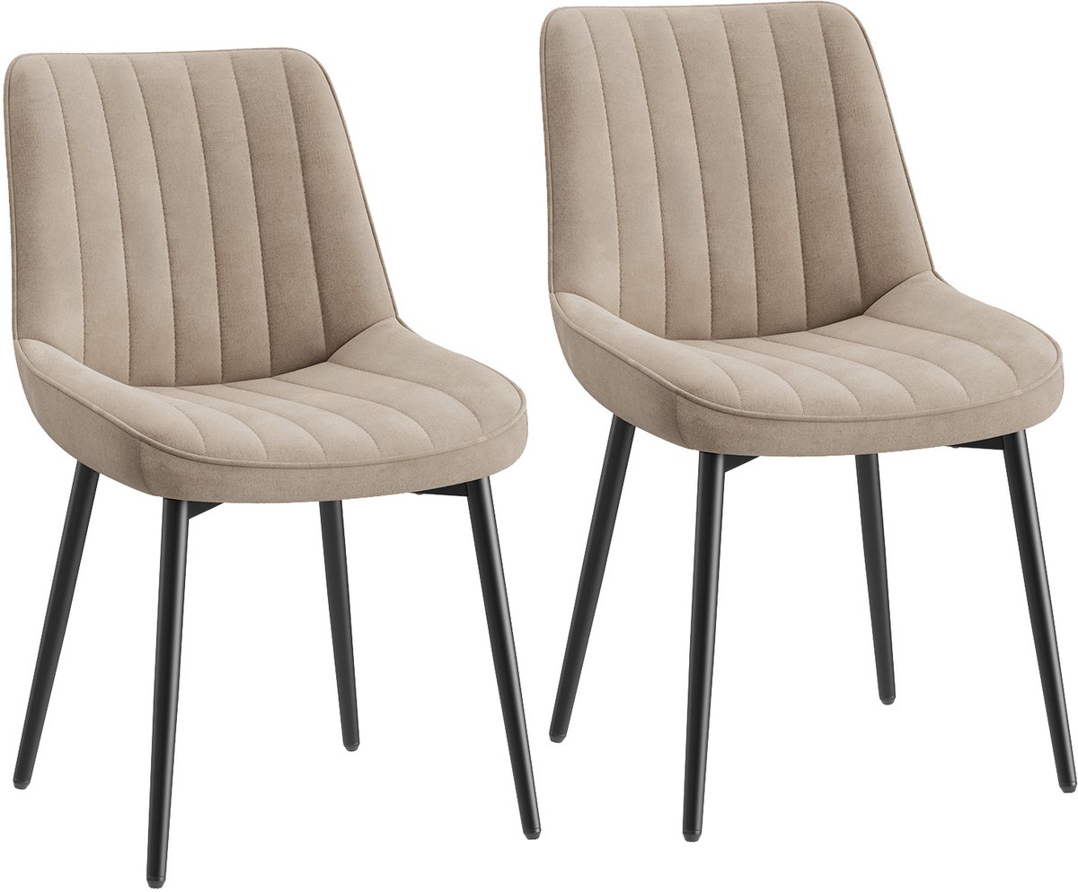 COLAMY Fluwelen eetkamerstoelen, set van 2, stoelen voor eetkamer met metalen poten en dik zitkussen, gestoffeerde keukenstoel met antislipzolen, kaki