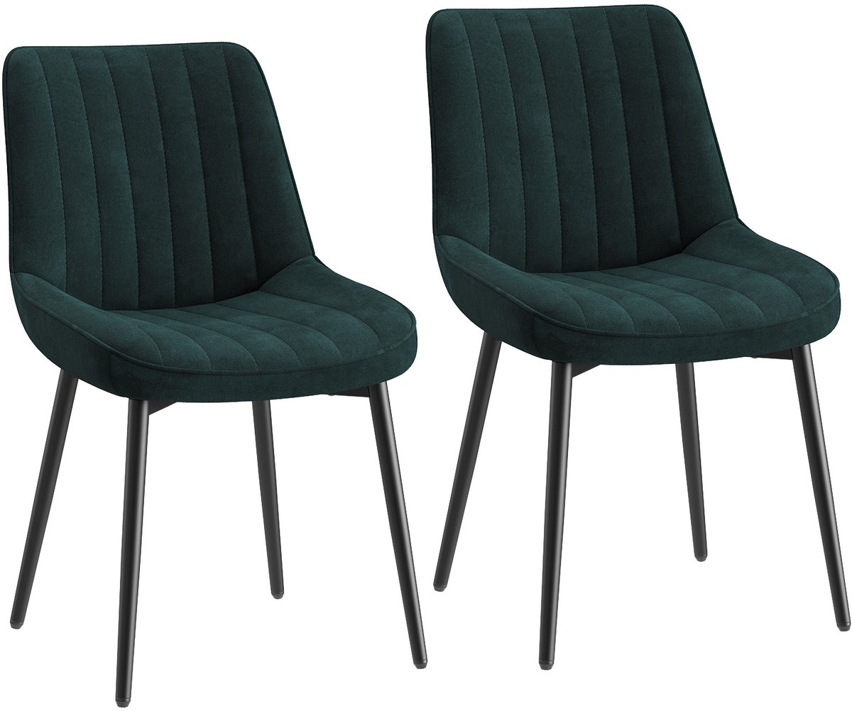 COLAMY Fluwelen eetkamerstoelen - set van 2 - stoelen voor eetkamer - metalen poten - dik zitkussen - gestoffeerde keukenstoel - antislipzolen - groen