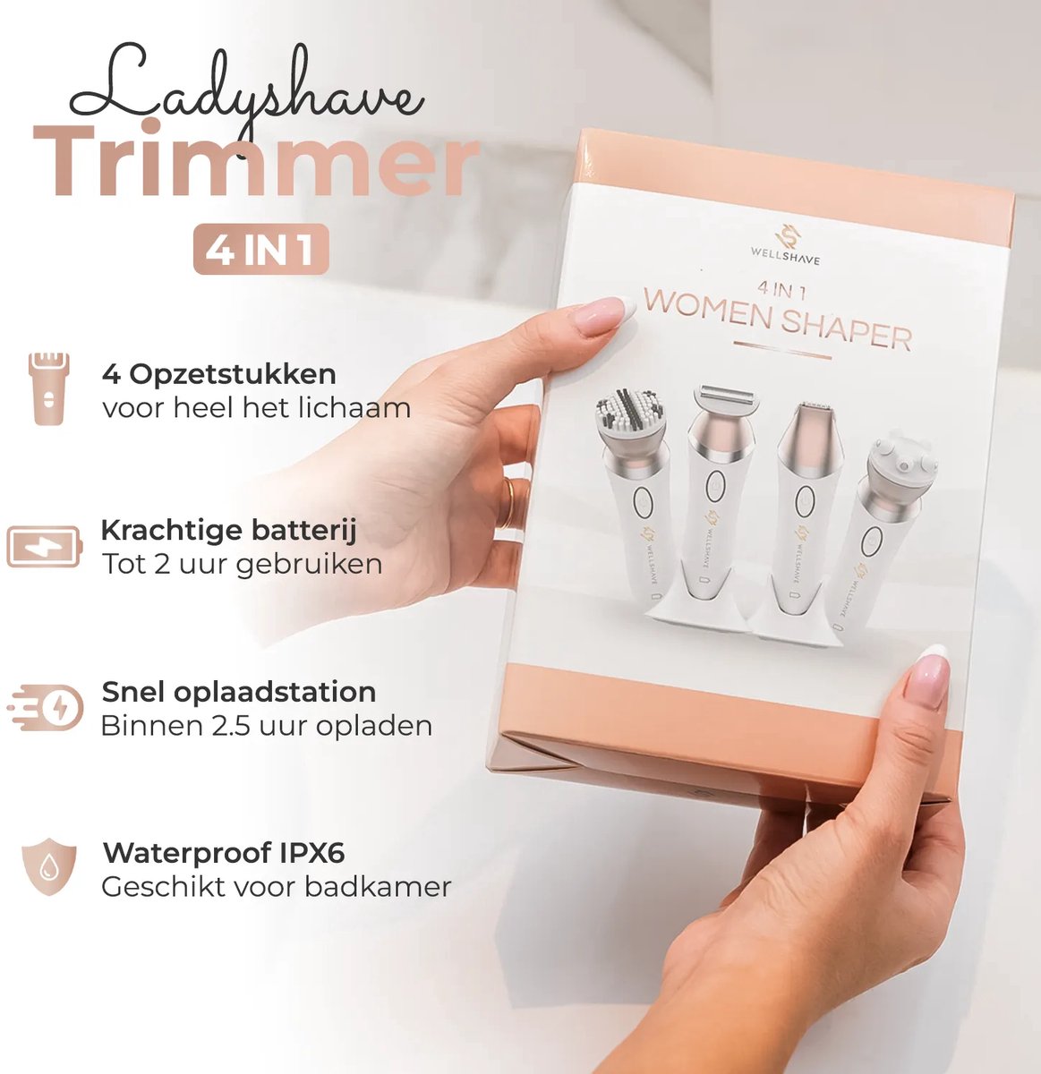 Wellshave 4 in 1 Ladyshave voor Vrouwen - Trimmer voor Vrouwen & Dames - Bikinitrimmer Dames - Scheerapparaat Vrouw thumbnail 2