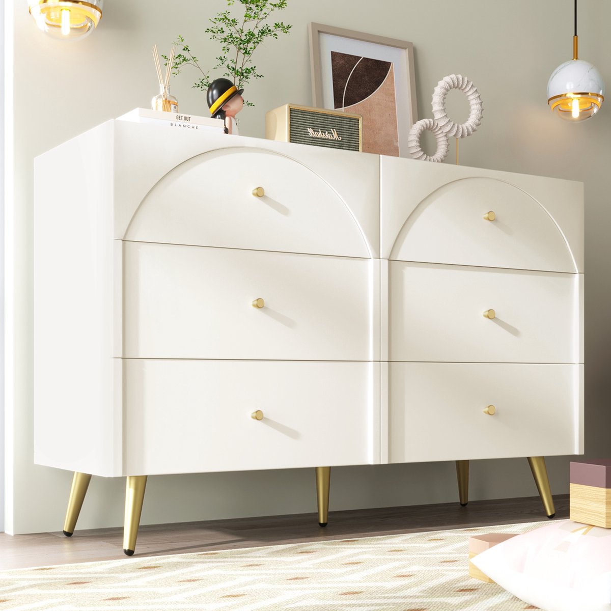 STILVORA Dressoirs - 120x40x85 cm - Sideboard Met 6 Lades - Industrieel Design Voor Woonkamer - Metaal - Wit