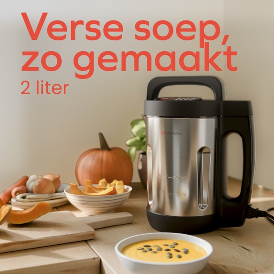 KitchenBrothers Soepmaker - 2L - 5 Programma's - PFAS & BPA-vrij - Timer Display - Blender - RVS/Zwart van KitchenBrothers — afbeelding 2