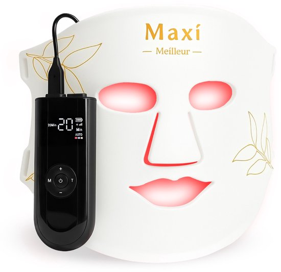 Maxi Meilleur® Pro Series led gezichtsmasker lichttherapie wit - incl. E-book en Travel bag - Voor strakke huid met minder rimpels - huidverjongingsapparaat voor gezicht - Anti-aging LED masker met rood licht therapie - Red Light therapy mask