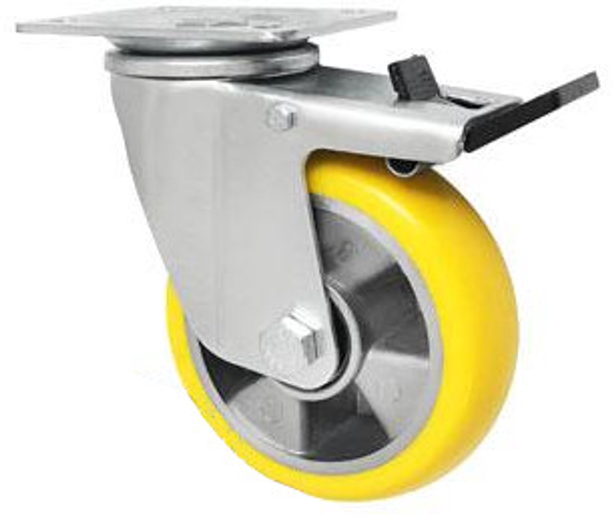 Zwenkwiel Aluminium-Polyurethaan met Rem 125mm - 300kg