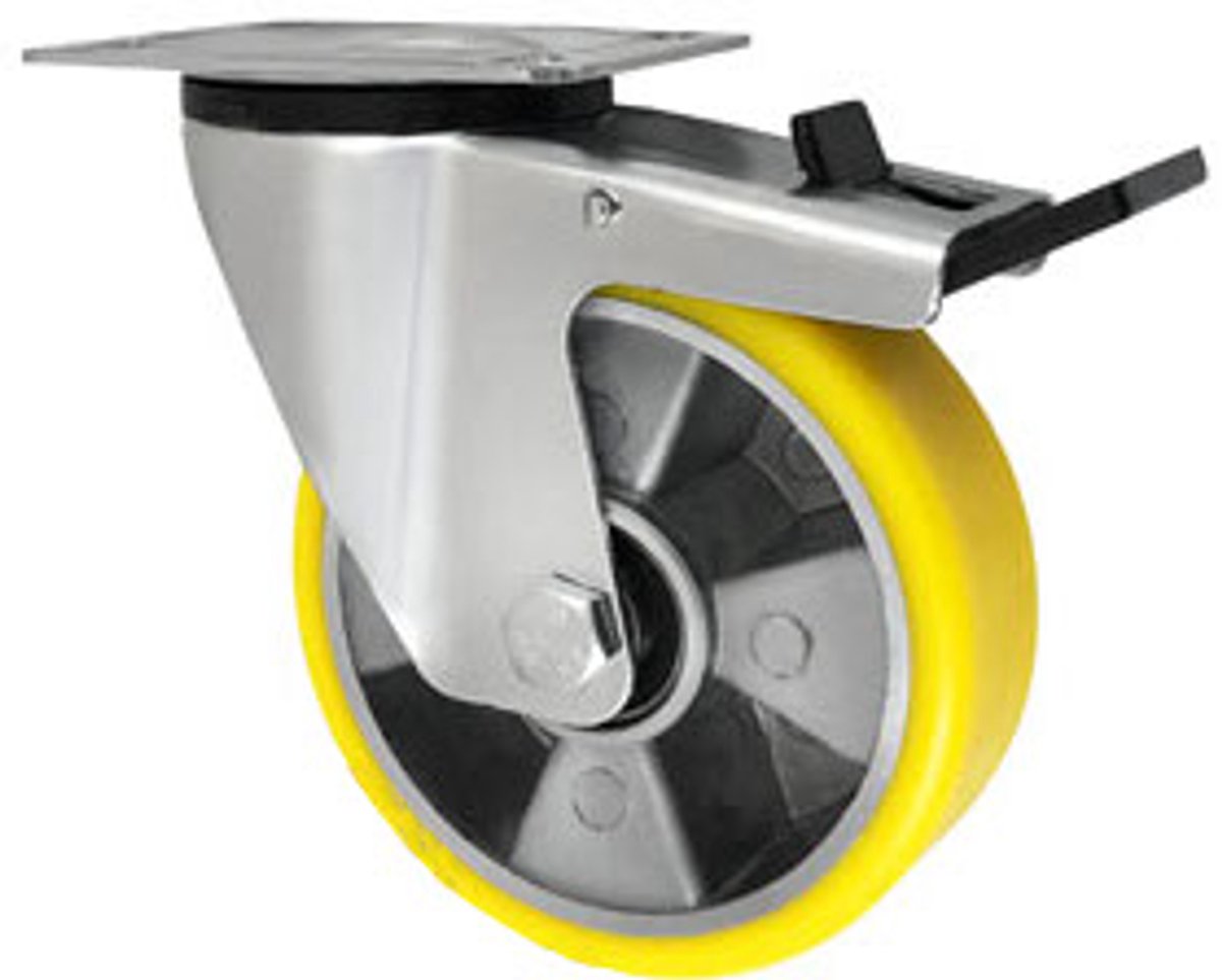 Zwenkwiel Aluminium-Polyurethaan met Rem - 125mm