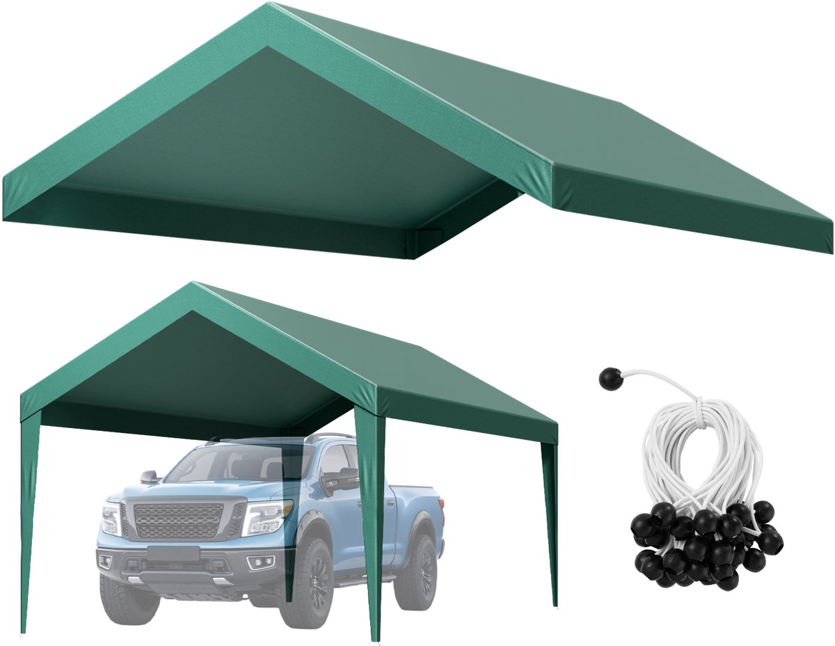 VEVOR Carport Vervangend Dak, 3x6 M, Draagbare Garage Tenthoes, Uv-Bestendige Autotent, Zware Hoes met Ballennetten, Donkergroen, Frame Niet Inbegrepen