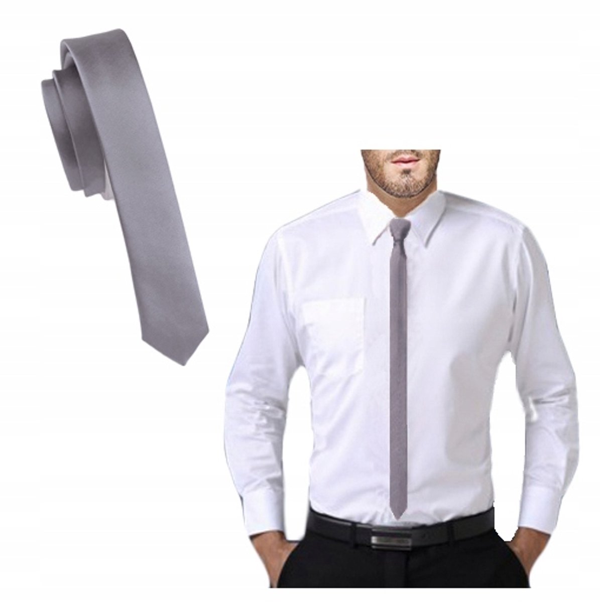 GREG® Slim Fit Krawat Stalowy Żakardowy Mikrofibra - Smal