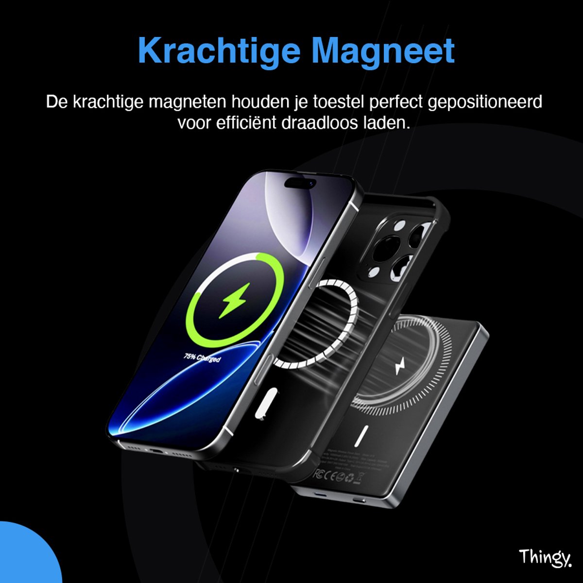 Thingy Premium Powerbank 10000 mAh - Draadloos Opladen - 20W - afbeelding 3