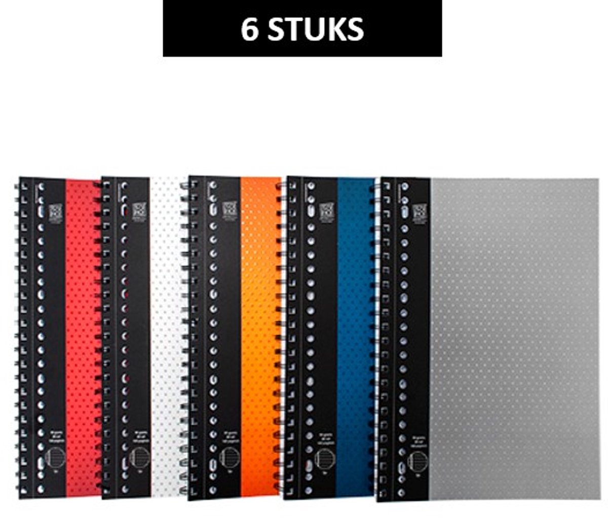 SOHO Collegeblok – Collegeblok – Lijntjespapier – Gelinieerd – Voorzien van kantlijn – Micro–perforatie – 23 rings – 160 pagina’s – A4 formaat – 5 assorti kleuren - 6 Stuks