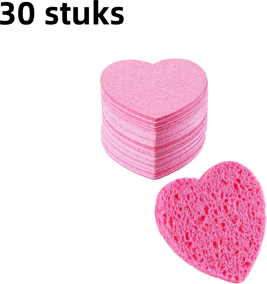 30-pack - Gezichtsspons van houtpulpkatoen - Hartvormig - Natuurlijk gecomprimeerd - Biologisch afbreekbaar - Gezichtsreinigingsspons - Roze