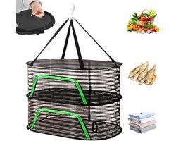 2-lagige Kruiddroogrek – 23,6 inch Diameter, Hangend & Opvouwbaar, Anti-vliegen met Rits, Ademende Windbestendige Gaas voor Fruit, Hydroponische Bloemen & Kleding