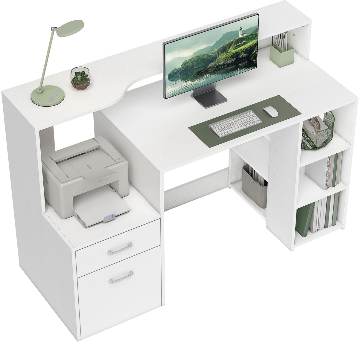 HOMCOM-Bureau met planken-MDF-137x55x92cm-Wit
