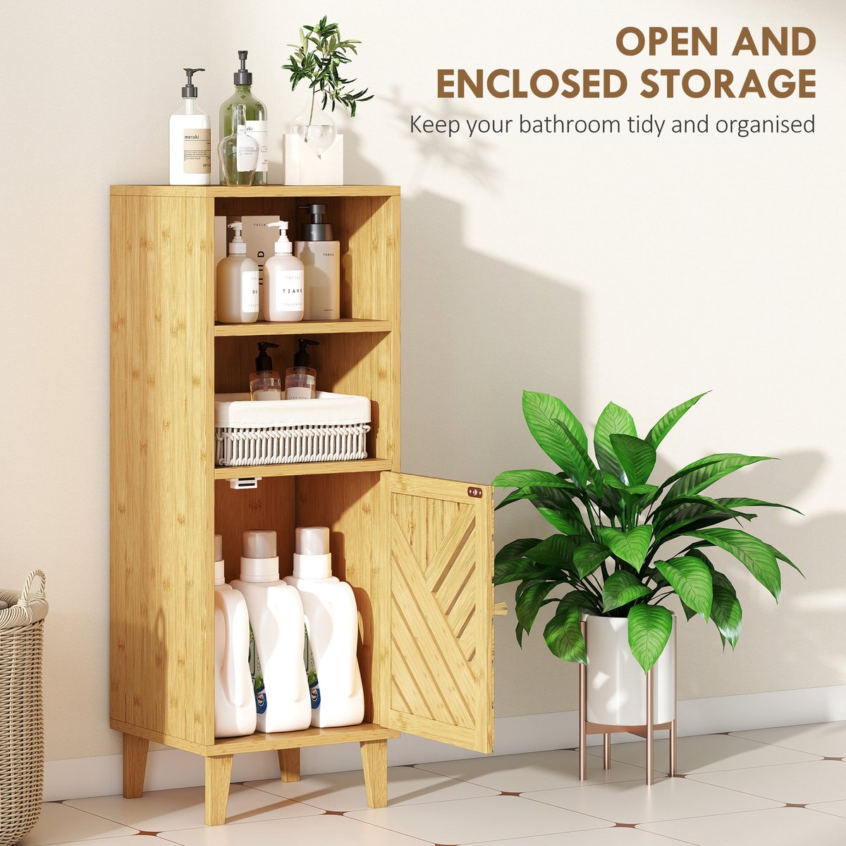HOMCOM Badkamerkast - Bamboe - 32x30x90cm - Natuurlijk hout