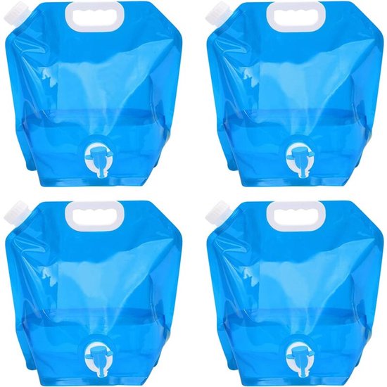 4-pack 10L draagbare waterzakken voor buiten - Opvouwbare waterzakken - Met kraan - Draagbare flexibele emmer - Geschikt voor kamperen in de buitenlucht - Blauw