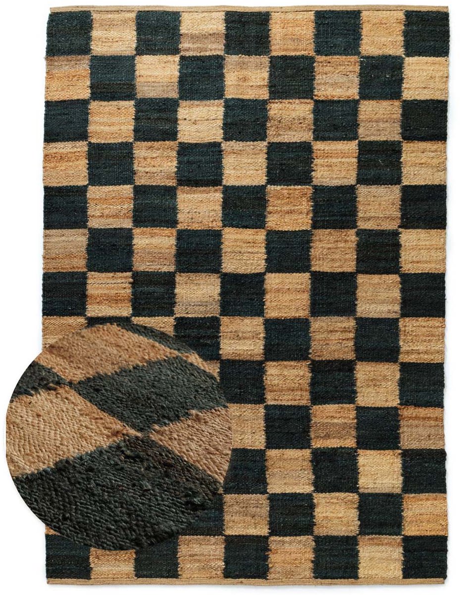 Jute vloerkleed - Patch naturel/groen 240x340