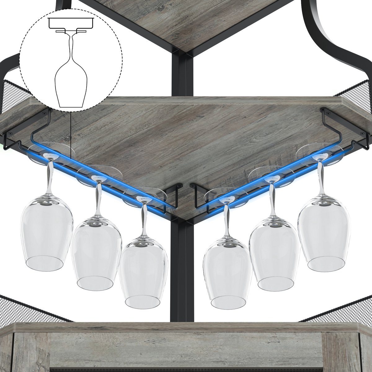 Brisakys - Hoekbarkast - Wijnkast - Industrieel - Metaal - Gaasdeuren - Verstelbare Plank - Anti-Kantelset - 45x45x150cm - Grijs – foto 7
