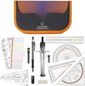 Geodriehoeken & Passer Set – Oranje etui met liniaal, gum, sjabloon en formules