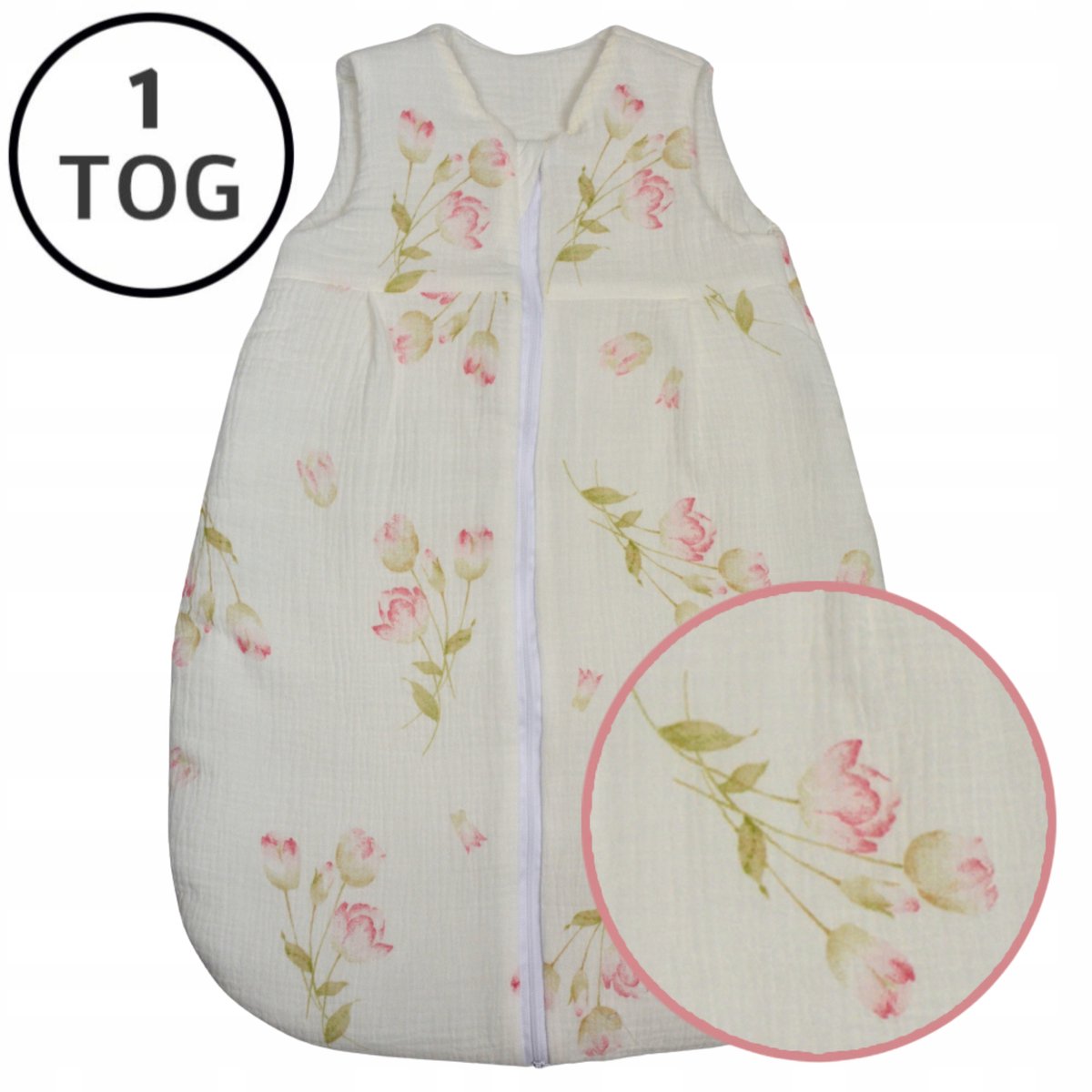 Babymousseline slaapzak 56-62, 1 TOG, katoen, gevoerd