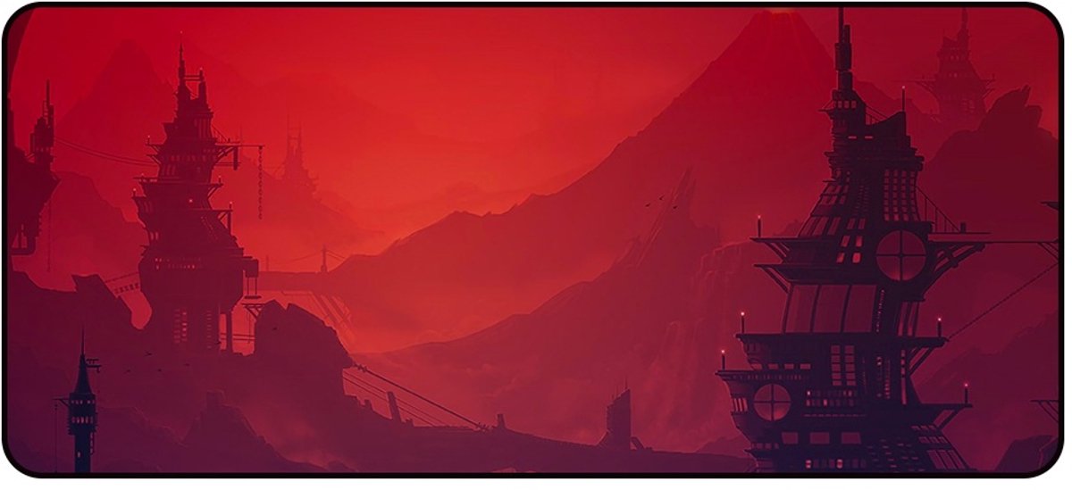 Gaming Muismat XXL - Crimson City - Polyester & Rubber - Antislip - 900x400mm