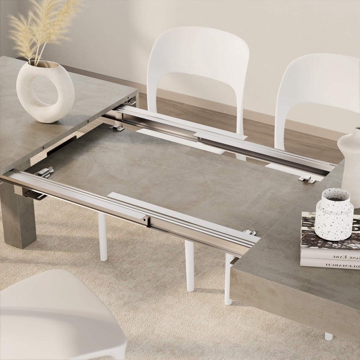 Uitschuifbare Eettafel Grijs Beton 120-200 cm – HomeByNicole Milano – Moderne Uittrekbare
