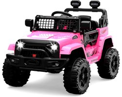 HOERFURIY-Elektrische kinderauto-Elektrische auto voor kinderen, 12 V Auto met veerophanging, ledverlichting, Bluetooth, 2 snelheden voor kinderen van 3 tot 8 jaar, roze