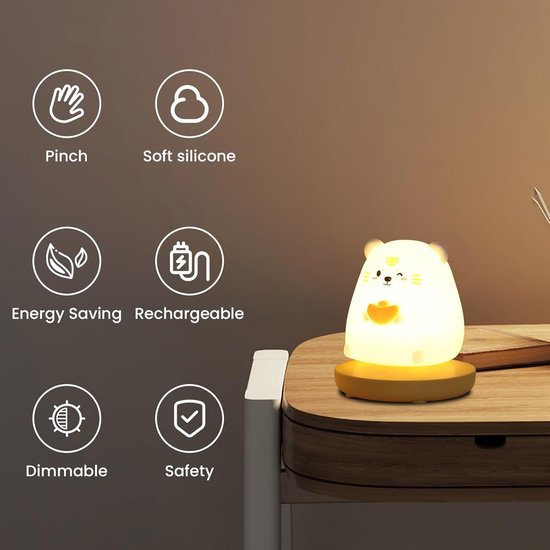 LED-kindernachtlampje, dimbaar babynachtlampje, zachte siliconen kinderlamp met aanraaksensor, oplaadbaar via USB, decoratieve bedlamp voor de kinderkamer. van Merkloos — afbeelding 4