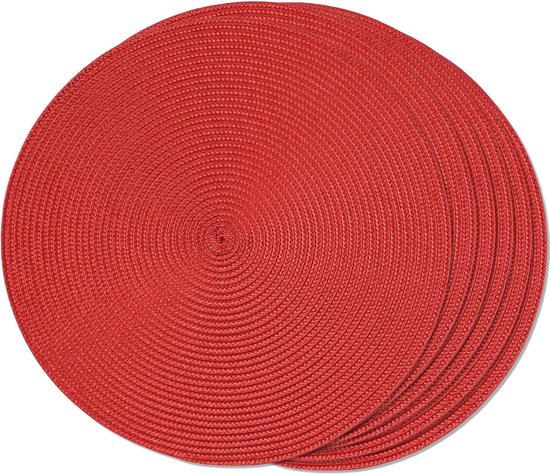 Set de 6 sets de table ronds tissés - lavables - antidérapants - 38 cm - rouges