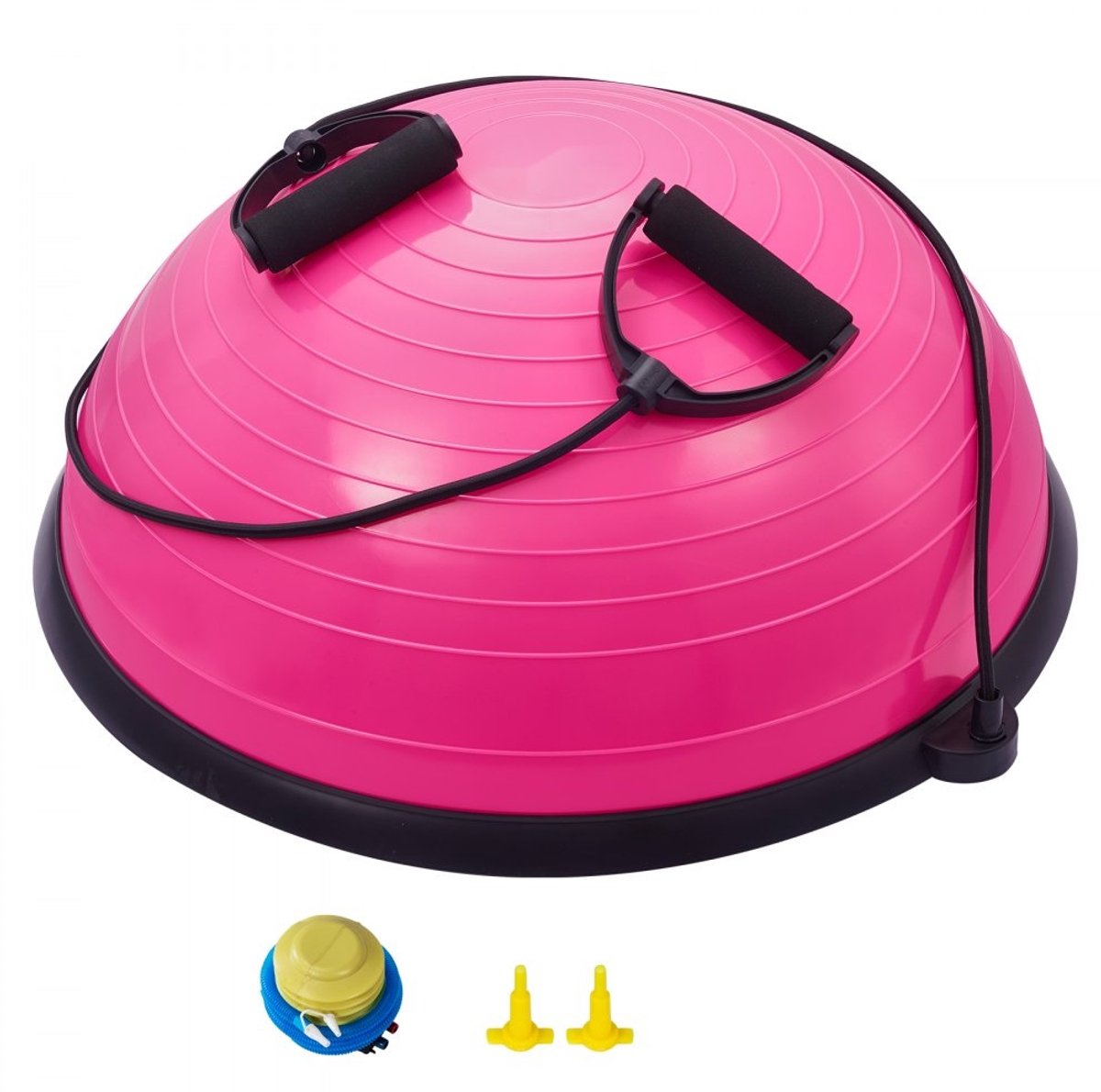 Halve Balansbal - Balanstrainer - Diameter 58,4 cm - Draagvermogen 300 kg - Antislip Basis - Weerstandsbanden - Voetpomp - Roze