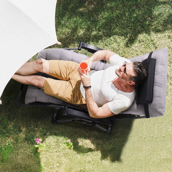 Zero Gravity Stoel - Verstelbare Ligstoel - Draagvermogen 227 kg - Met Kussen en Hoofdsteun - Met Voetensteun en Bekerhouder - Voor Binnen en Buiten - Breedte 84 cm - Grijs — afbeelding 5