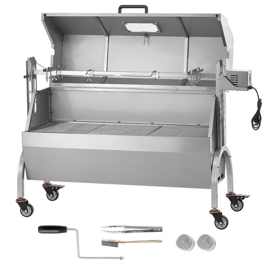 Spitgrill BBQ - Draaispit - Max. 90 kg Draagvermogen - 52 W Elektromotor - Houtskool - RVS Braadslede - Vergrendelbare Wielen - Voor heel varken, lam, geit — afbeelding 3