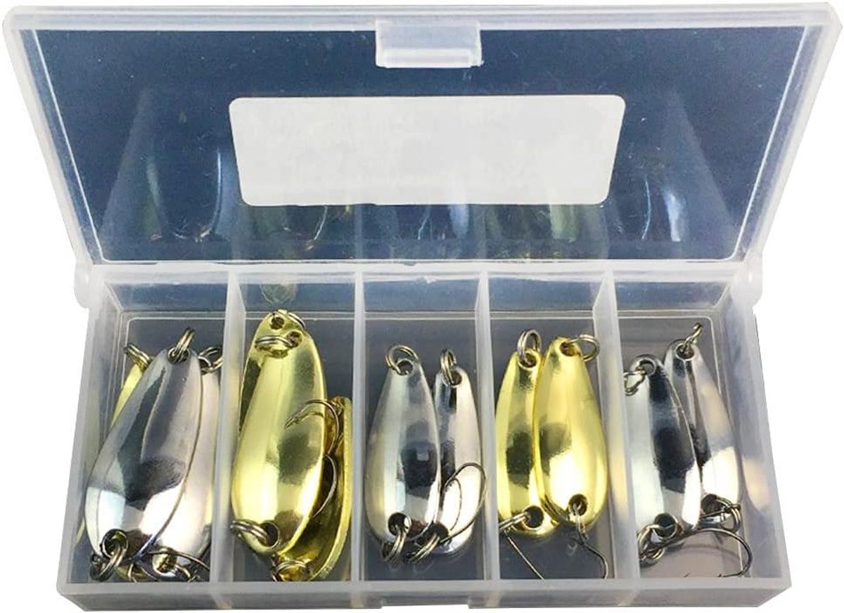 EGoods - 12-delige set kunstaas aas voor bas, forel, zalm - hard metalen vissen lokken kit met opbergdoos