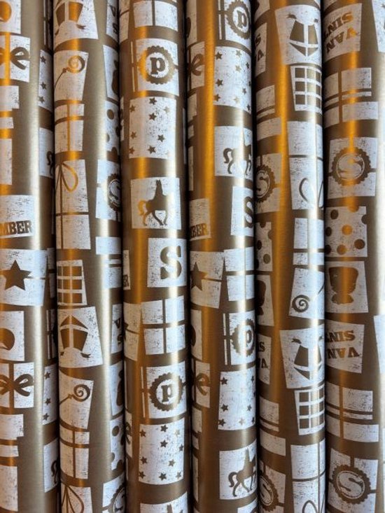 Inpakpapier Sinterklaas Kadopapier Goud 6 rollen 200x70cm- Breedte 70 cm - 2m lang
