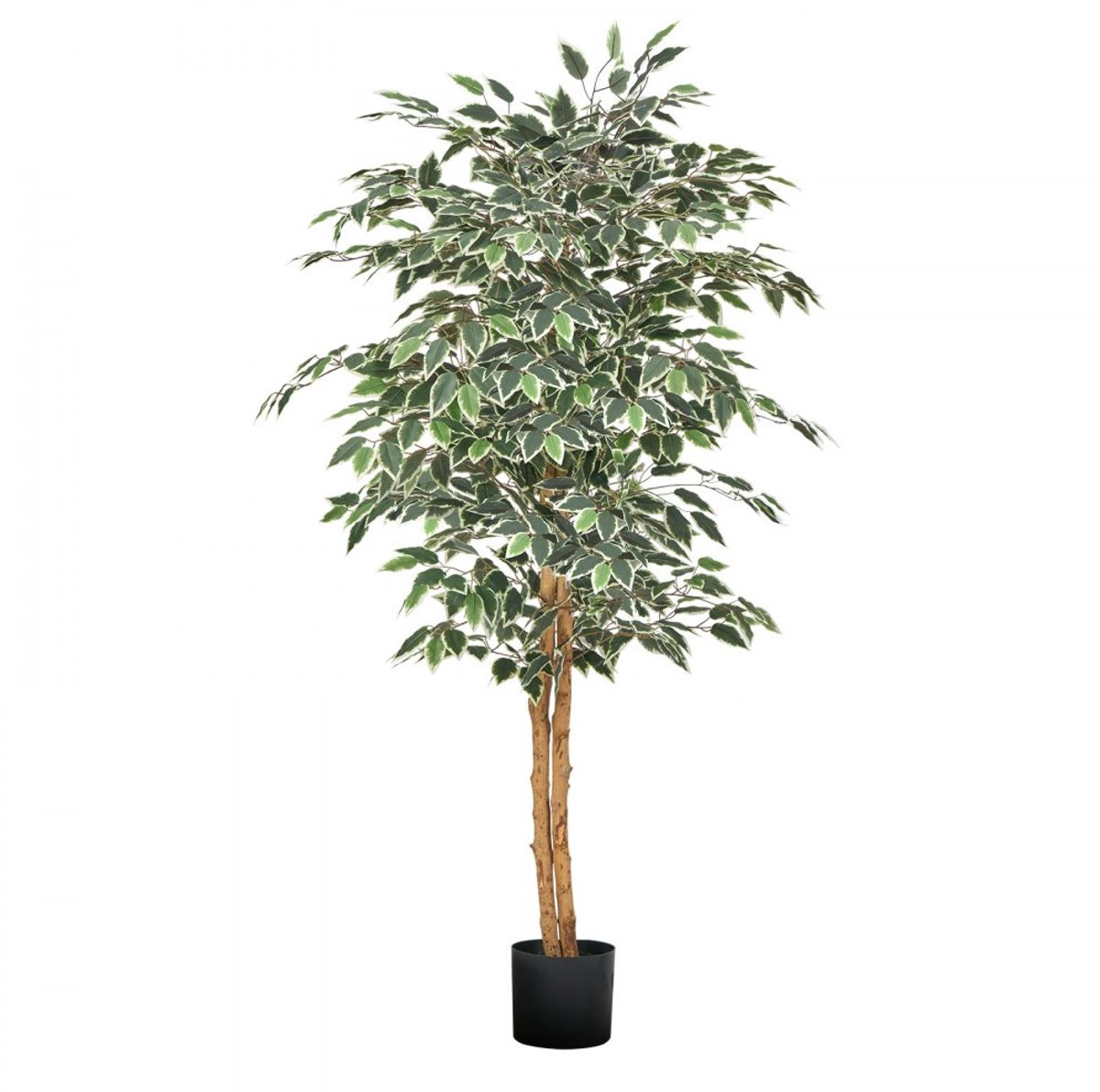 Kunstficusboom - Kunstplant - Hoogte 152 cm - Natuurlijke Houten Stam - Realistische Bladeren - Onderhoudsvrij - Voor Binnen: Woonkamer & Kantoor - Met Zwarte Pot - Groen