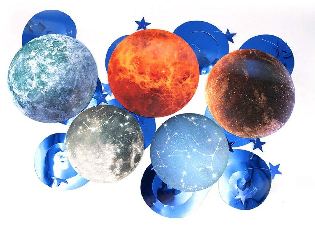 EGoods - Verjaardag Ruimte Feest Decoratie - Blauw Astronaut Thema Banner met Zonnestelsel en Planeet - Kinderen Geschenken Taart Insert