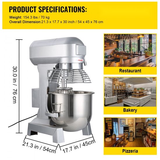 Elektrische Planetaire Mixer - Commerciële Deegmixer en Keukenmixer - 30 L - 1100 W - 220 V - 3 Snelheden van HENDI — afbeelding 2