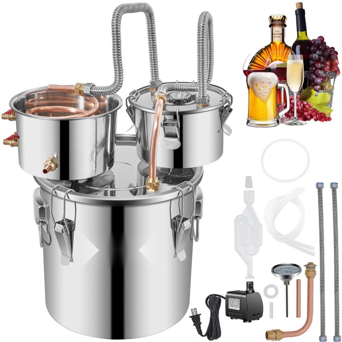 Alambiek Distilleerketel - Stookketel - 12,3 Liter - RVS & Rood Koper - Voor Moonshine en Fruitwijn - 35 x 35 x 33 cm