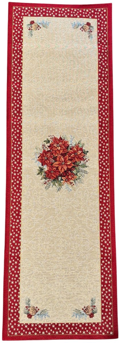 Tafelloper – Gobelinstof – Kerst – Kerstbloem – Kerstroos – Loper 45 x 140 cm