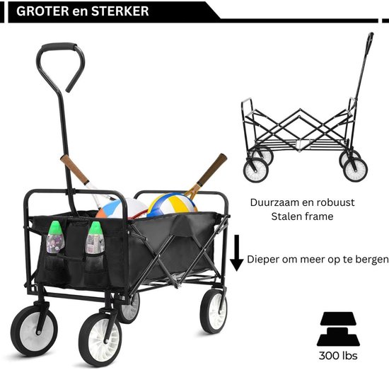 VH Supplies® Bolderkar Opvouwbaar - Bolderwagen - Handkar - 98L - Max 80kg van VH Supplies — afbeelding 3