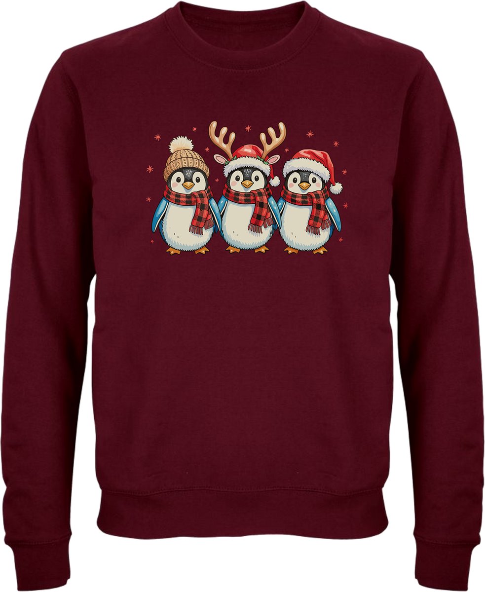 Kerst Pinguïns trui - kersttrui - foute kersttrui - Unisex - Kerst - Christmas - Feestdagen - Grappige trui - Kerstman - Foute kerst - Donkerrood - Maat S