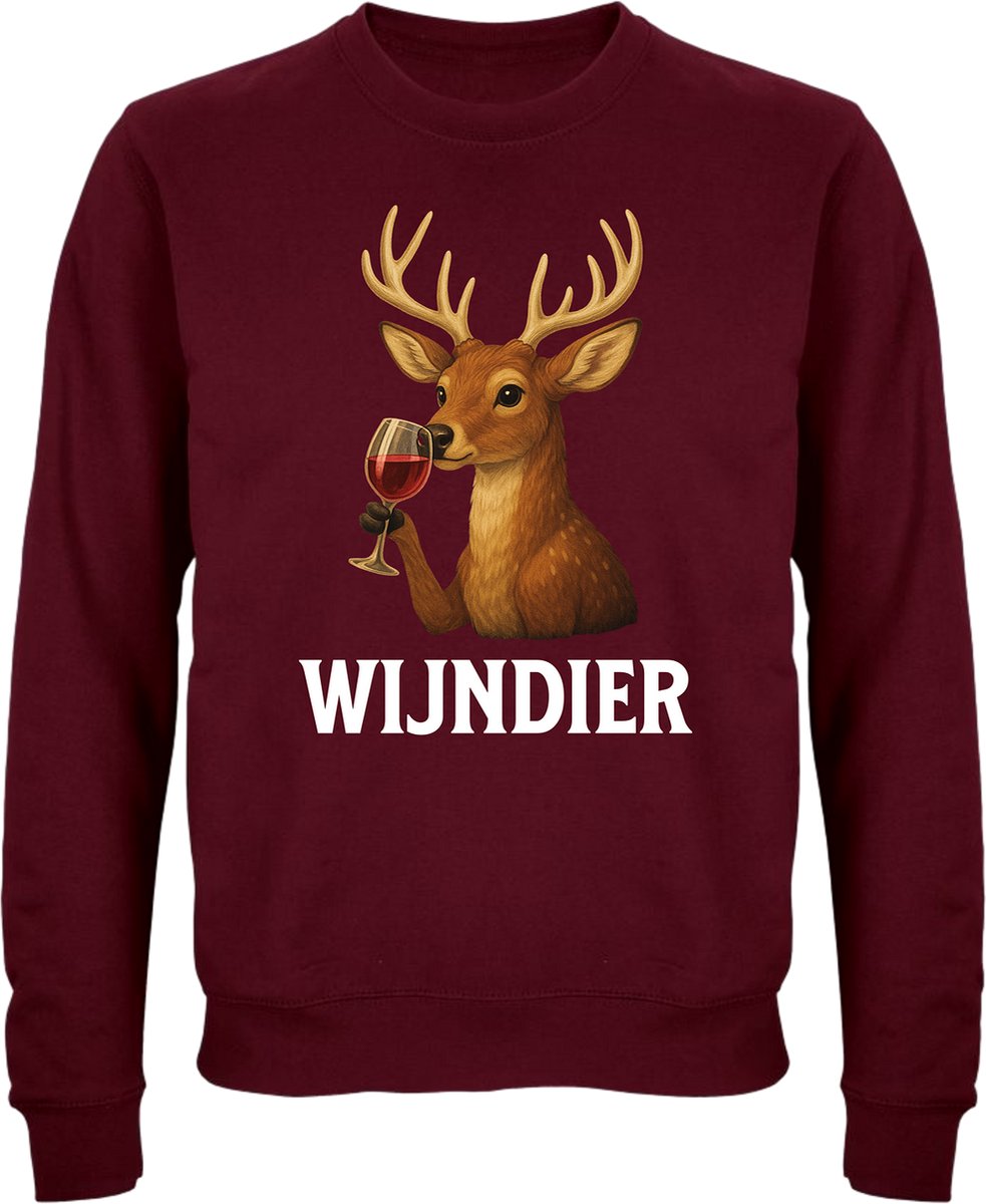 Wijndier Kersttrui - Dames Heren - Unisex - Kerst Cadeau - Wijn - Grappig - Foute Kersttrui - Donkerrood - Maat M
