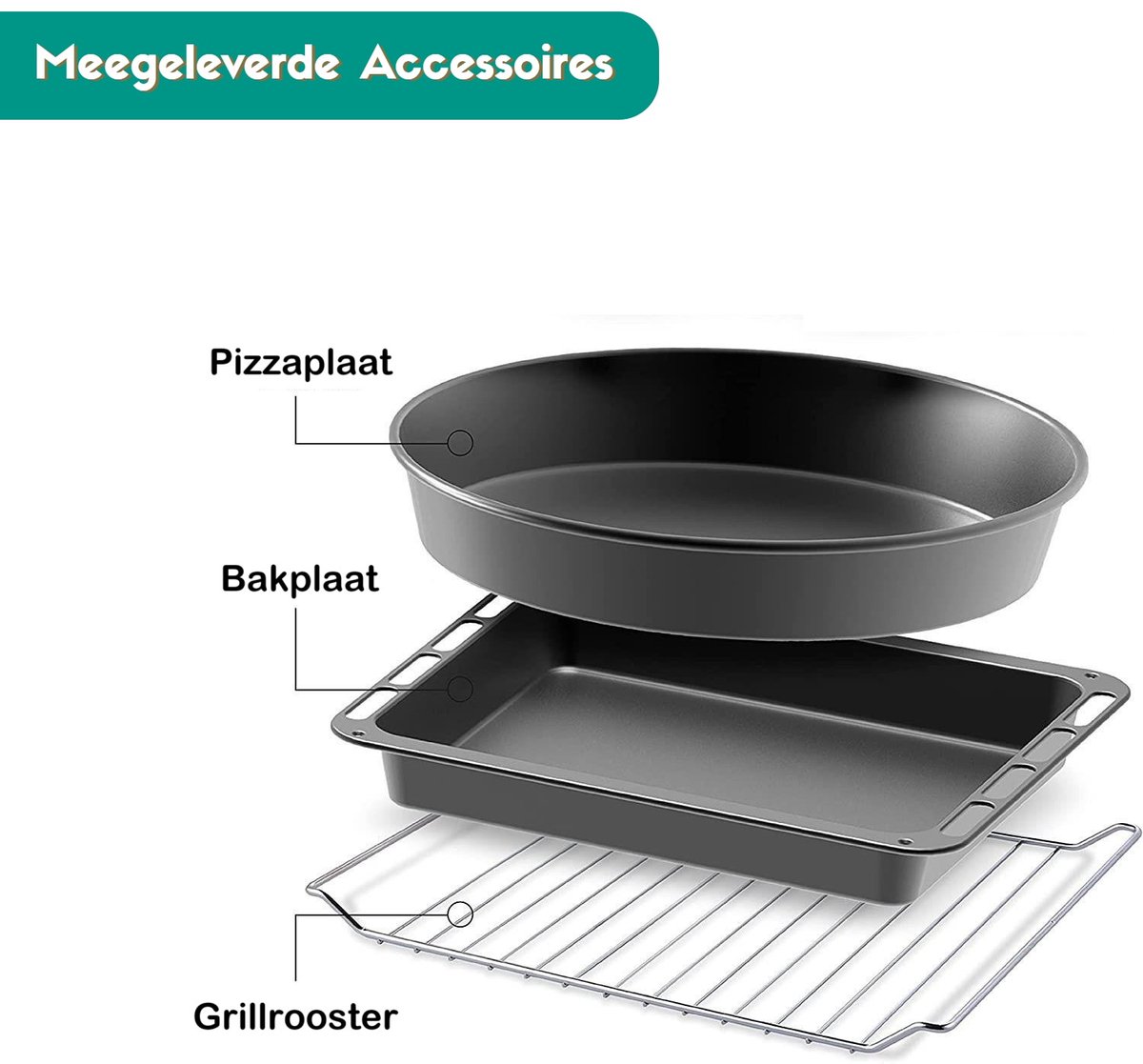 Merkador XL Vrijstaande Oven - 65 Liter - 2000 Watt - Hetelucht - RVS Afwerking - Eenvoudig Te Reinigen Geëmailleerde Binnenruimte – foto 6